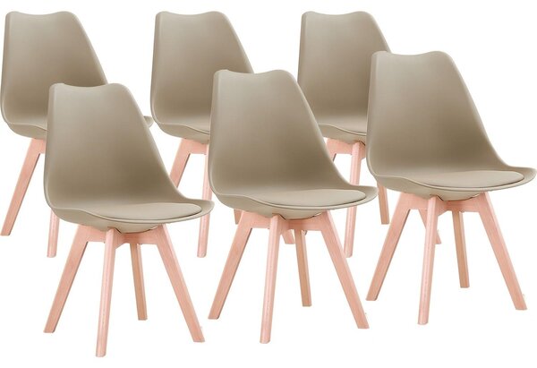 Sada 6 jídelních židlí – světle béžová potahová látka – ergonomický design – masivní bukové nohy