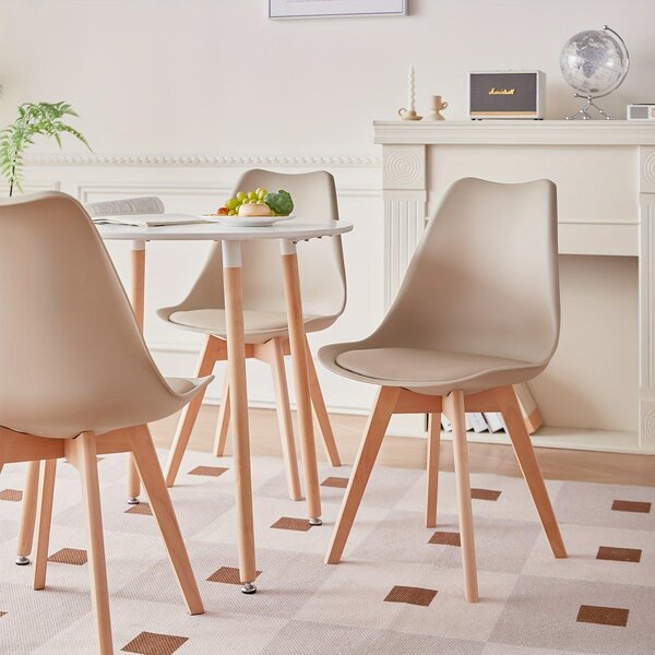Sada 6 jídelních židlí – světle béžová potahová látka – ergonomický design – masivní bukové nohy