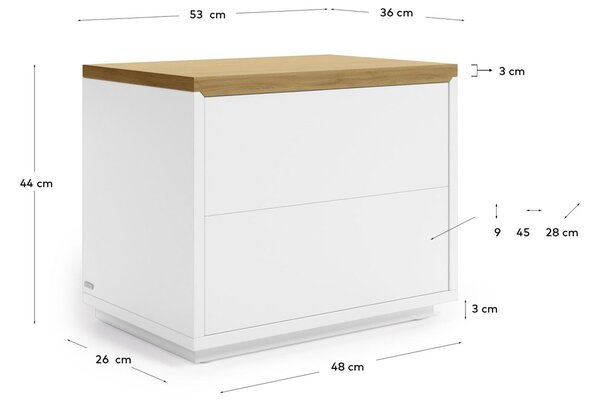 Bílý lakovaný noční stolek Kave Home Abilen 53 x 36 cm