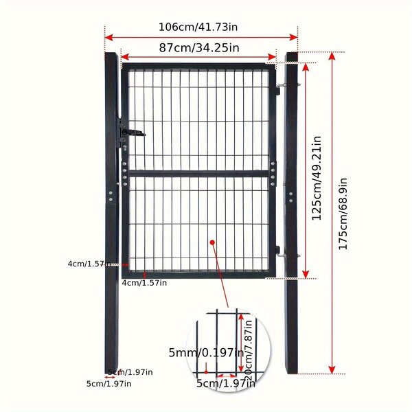 Vstupní brána do zahrady - Zahraniční plot - Plot - Brána z pletiva - Oplocení zahrady - 125 x 100 cm - Pozinkovaná ocel