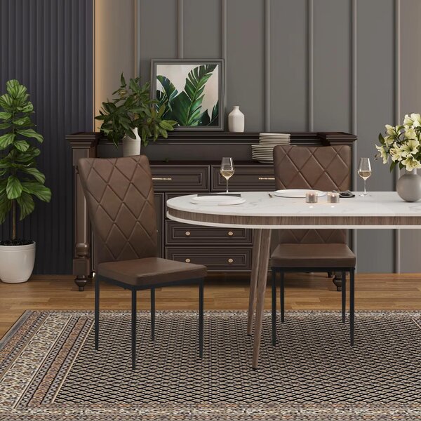 Židle - Jídelní židle - Sada 4 jídelních židlí - Kožené potahy - Ergonomický design - Kovové nohy - Vysoké opěradlo