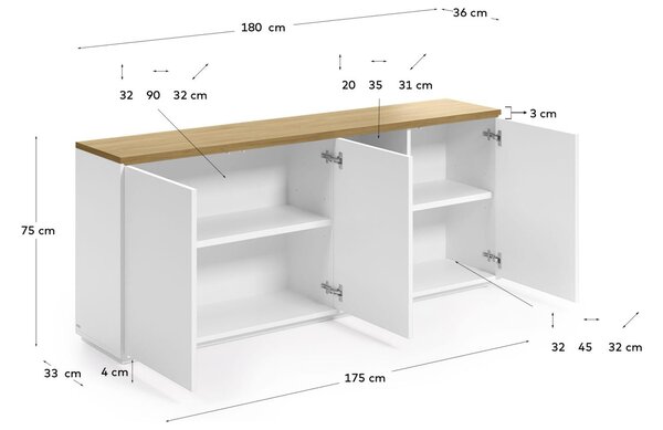 Bílá lakovaná komoda Kave Home Abilen 180 x 36 cm