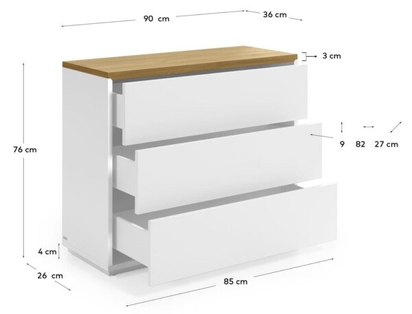 Bílá lakovaná komoda Kave Home Abilen 90 x 36 cm