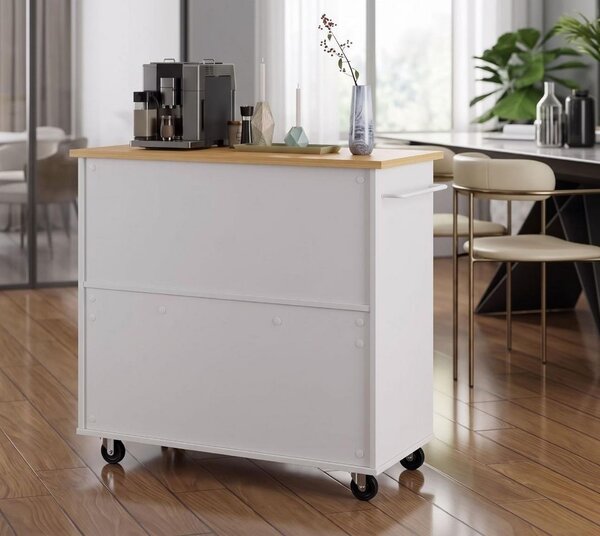 VerDesign SARDINIA kuchyňský ostrůvek na kolečkách, barva bílá/dub sonoma
