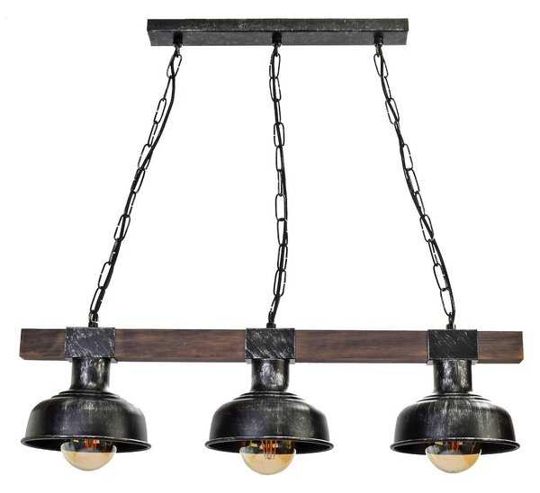 Závěsné svítidlo Faro, 3x černé kovové stínítko, b/dřevo