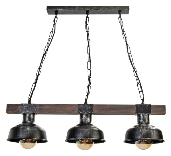 Závěsné svítidlo Faro, 3x černé kovové stínítko, b/dřevo