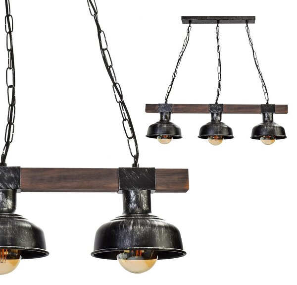 Závěsné svítidlo Faro, 3x černé kovové stínítko, b/dřevo
