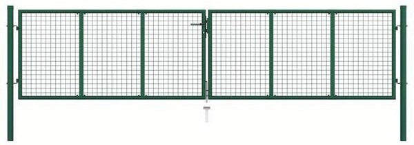 Kovový plotový panel zelený, rozměry 390 x 100 cm, odolný vůči povětrnostním vlivům, s moderním vzorem mřížky, vhodný pro zahradu a terasu
