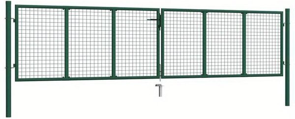 Kovový plotový panel zelený, rozměry 390 x 100 cm, odolný vůči povětrnostním vlivům, s moderním vzorem mřížky, vhodný pro zahradu a terasu