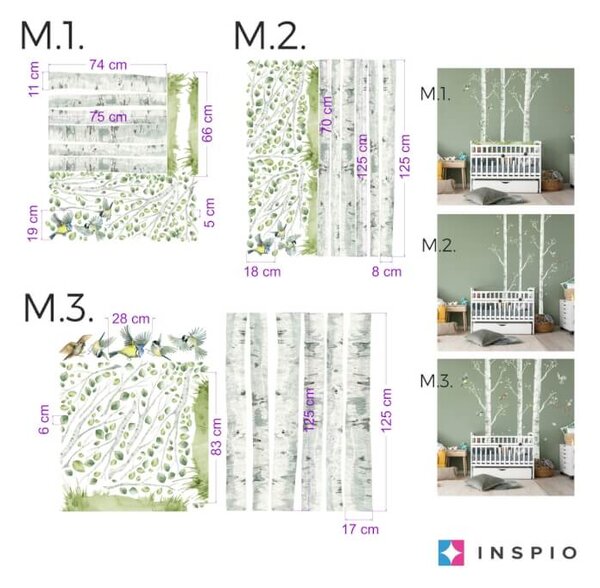 INSPIO-textilní přelepitelná samolepka - Samolepka na zeď - Břízy s ptáčky
