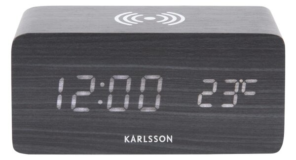 LED budík-hodiny 5933BK Karlsson s nabíječkou smartphonů 15cm