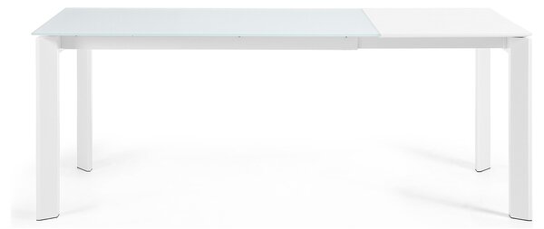 Bílý skleněný rozkládací jídelní stůl Kave Home Axis 140/200 x 90 cm
