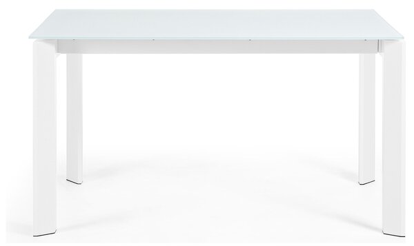 Bílý skleněný rozkládací jídelní stůl Kave Home Axis 140/200 x 90 cm
