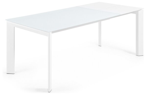 Bílý skleněný rozkládací jídelní stůl Kave Home Axis 140/200 x 90 cm