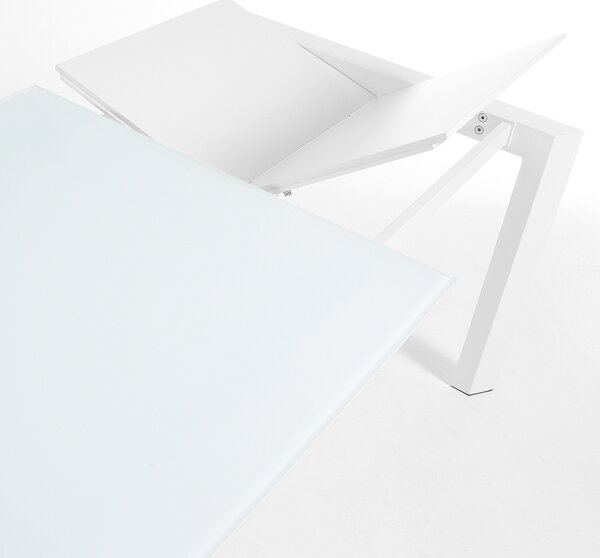 Bílý skleněný rozkládací jídelní stůl Kave Home Axis 120/180 x 80 cm