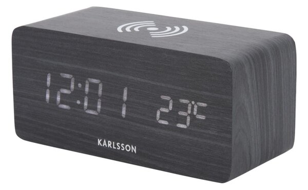 LED budík-hodiny 5933BK Karlsson s nabíječkou smartphonů 15cm
