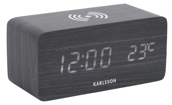 LED budík-hodiny 5933BK Karlsson s nabíječkou smartphonů 15cm