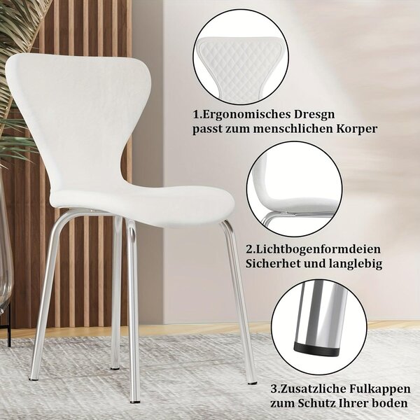 Jídelní židle - Židle - Židle s opěradlem ve tvaru sedáku - Designové židle - Bílé sametové židle - Ergonomický design