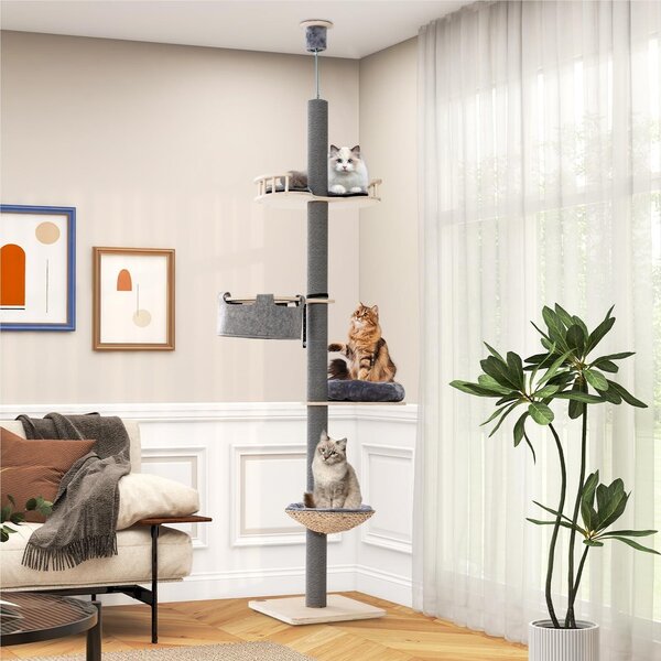 Krabovací tyč – Nábytek pro kočky – Kočičí strom – Odolný materiál – Lezecká tyč – Nastavitelná výška 236–271 cm – Design od podlahy až ke stropu