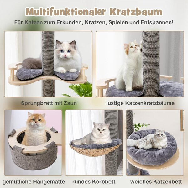 Krabovací tyč – Nábytek pro kočky – Kočičí strom – Odolný materiál – Lezecká tyč – Nastavitelná výška 236–271 cm – Design od podlahy až ke stropu