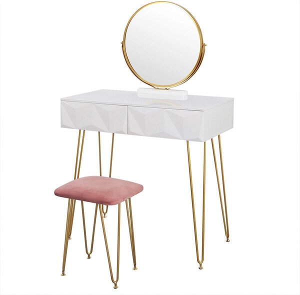 Kosmetický stolek – Organizér na make-up – Obsahuje zrcadlo, stoličku a zásuvky