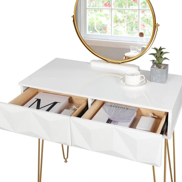 Kosmetický stolek – Organizér na make-up – Obsahuje zrcadlo, stoličku a zásuvky