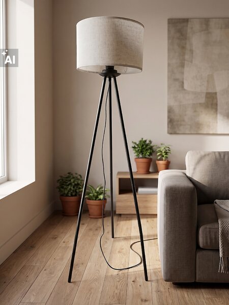 Sinsay - Stojací lampa na trojnožce s válcovým stínidlem - béžová