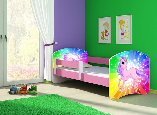 Dětská postel - Poník jednorožec duha 2 160x80 cm růžová