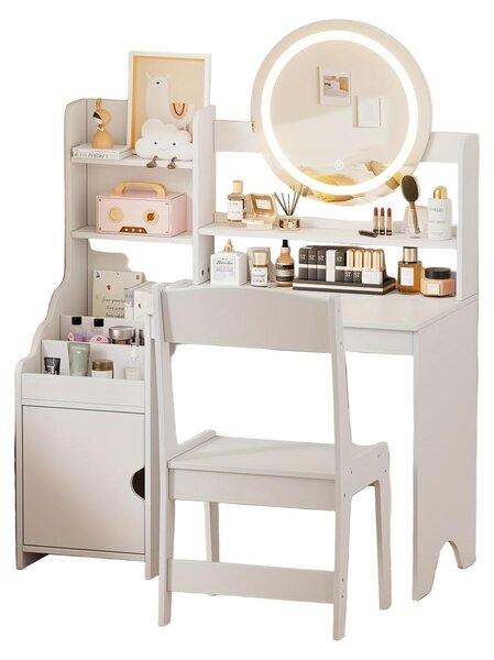 Kosmetický stolek – Toaletní stolek – Stolek na líčení – Kosmetická sada – Stolek na make-up – Materiál: MDF a dřevo – Se zrcadlem a stoličkou