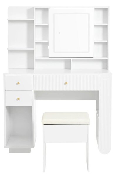 Kosmetický stolek – stolek na líčení – bílý design imitující dřevo – osvětlení pomocí LED diod (3 barvy)