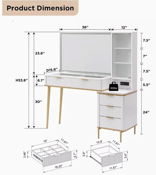 Kosmetický stolek - Toaletní stolek - Moderní velký kosmetický stolek