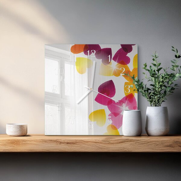 Skleněné hodiny Barevná srdce zskb-30x30-00080775