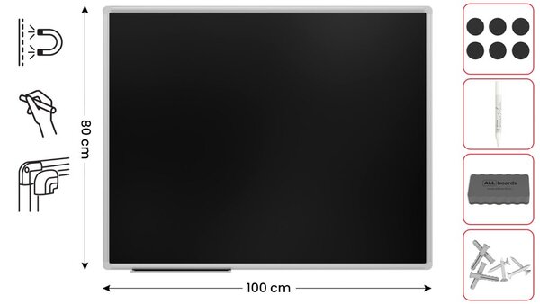 Černá magnetická tabule 100x80 ALLboards PREMIUM, BKB108EX