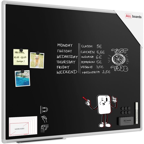 Černá magnetická tabule 100x80 ALLboards PREMIUM, BKB108EX