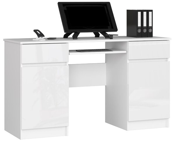 Moderní psací stůl ANNA135, bílý / bílý lesk