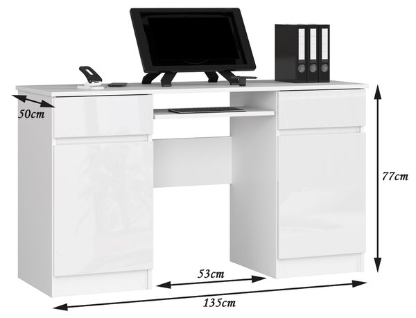 Moderní psací stůl ANNA135, bílý / bílý lesk