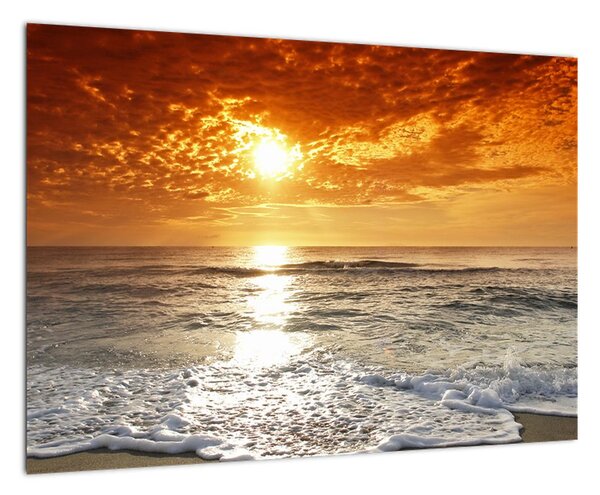 Obraz písečného pobřeží při západu slunce