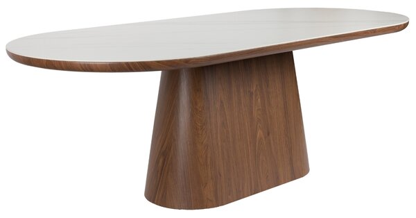 White Label Ořechový jídelní stůl ALMIRA 180 x 90 cm s mramorovým dekorem