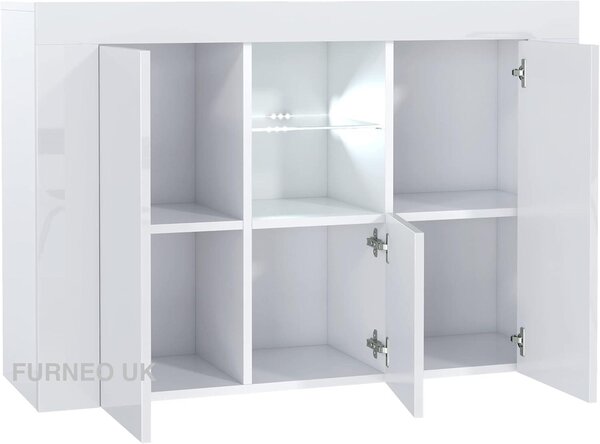 Úložná komoda - Komoda s LED osvětlením - Lesklá a matná bílá barva - Tři dvířka