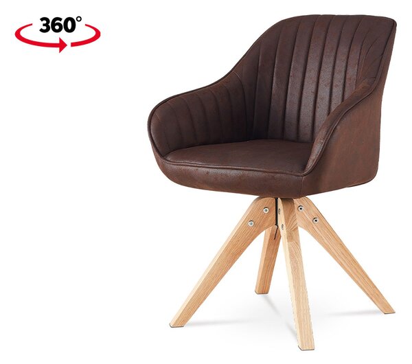 Jídelní židle, hnědá látka v dekoru broušené kůže, nohy masiv kaučukovník, HC-772 BR3