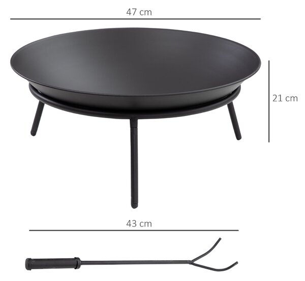 Outsunny Zahradní kovový ohniště pro venkovní použití s pohrabáčem na táboráky, Ø47x21 cm, černé | Aosom
