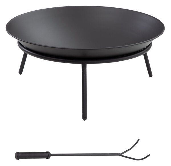 Outsunny Zahradní kovový ohniště pro venkovní použití s pohrabáčem na táboráky, Ø47x21 cm, černé | Aosom
