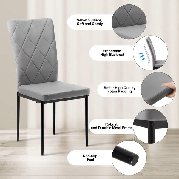 Židle - Jídelní židle - Sada 4 sametových jídelních židlí - Ergonomické - Kovové nohy - Vysoké opěradlo
