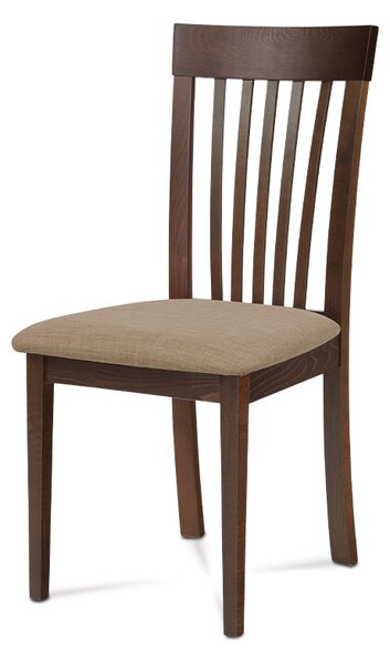 Jídelní židle dřevěná dekor ořech a potah krémová látka BC-3950 WAL