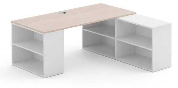 Kancelářský psací stůl s úložným prostorem BLOCK B01, 180 × 160 cm, bílá/dub přírodní