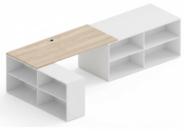 Kancelářský psací stůl s úložným prostorem BLOCK B02, 320x160 cm, bílá/dub přírodní