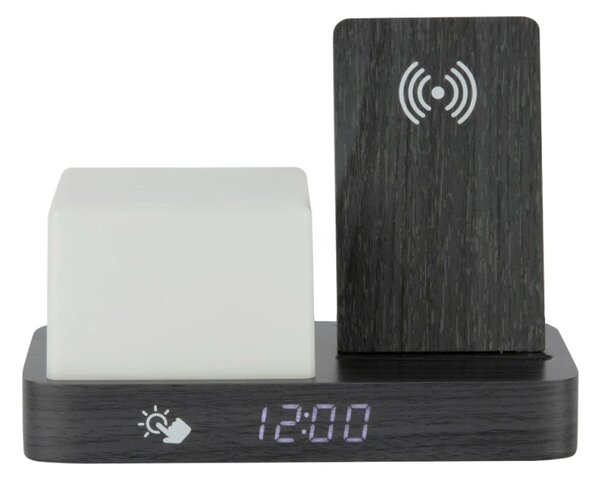 Digitální stolní hodiny 6079BK Karlsson s lampou a nabíječkou smartphonů 20cm
