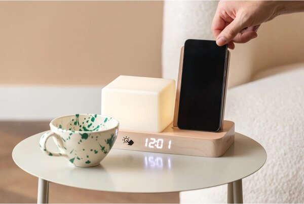 Digitální stolní hodiny 6079BK Karlsson s lampou a nabíječkou smartphonů 20cm