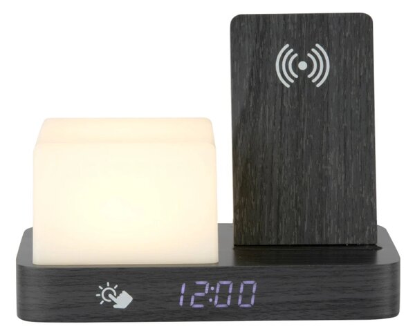 Digitální stolní hodiny 6079BK Karlsson s lampou a nabíječkou smartphonů 20cm