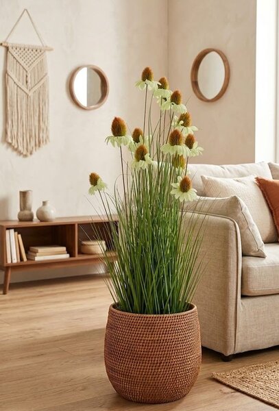Dekorativní okrasná tráva s květy Cosmos v květináči – 120 cm - J-Line by Jolipa